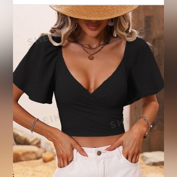 Womens dressy Short sleeve crop tops set of 2 New - Picture 1 of 4